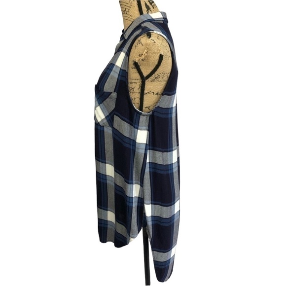 Rails Long Boho Plaid Tunic Top High Low Blue Size Small - Picture 7 of 13